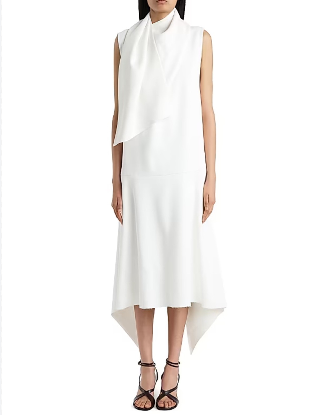 KHAITE White Sleeveless Scarf-Detail Midi Dress